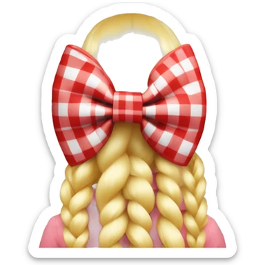 Red and white gingham hair bow in a close up of a blonde plait no human sticker