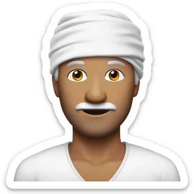  A 50 year old man with a bandage on his  head and he does not have a mustache or beard  sticker