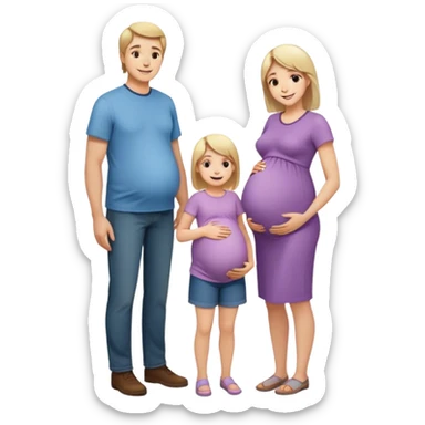 A family. The mother is pregnant and has long light hair. The dad is tall and has brown short hair. The child is 2 years old, it’s a girl and has short really light hair and is very similar to her parents. sticker