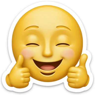 very happy face emoji with closed eyes and one thumbs up hand sticker
