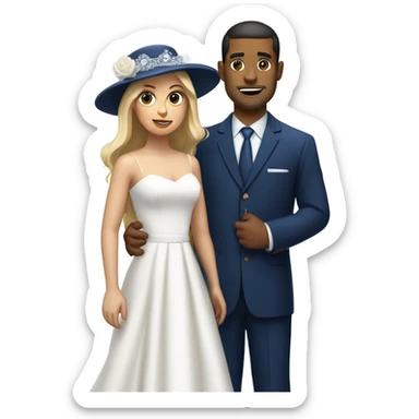 Puerto rican beard short hair with blue hat and navy blue suit getting Married with blond long hair girl with white  wedding dress  sticker