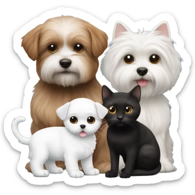 White bichon maltese playingi with one black cat and two brown fat squirels sticker