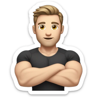 Surprised Pale skinned Fit Man With the biceps and dark brown hair in black shirt, gray sports shorts and white Sneakers sticker