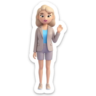 Transform the reference image into a cool, neutral-toned Gen Z woman in a 3D emoji style. Use muted grays, beiges, and soft blues for the outfit. Make the look minimal and modern with a 3D emoji-like face and features. Keep the pose confident and stylish, reflecting a contemporary vibe. sticker