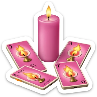 A pink deck of tarot cards and a one candle nearby sticker
