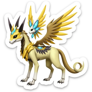 Colorful Skeletal masked armored Meloetta-Manectric-Solgaleo-Raikou-Pokémon-Digimon-Fakémon-fusion-hybrid-creature, full body sticker