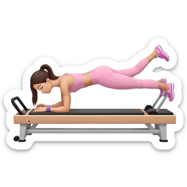 white brunette girl in light pink workout clothes doing a plank on a reformer sticker