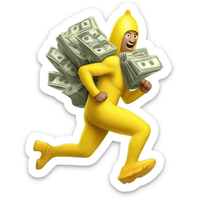 Banana suit running with bags of money  sticker