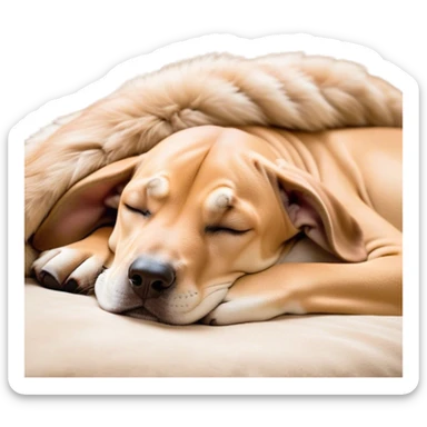 Meme-Worthy Cute Sleeping Fawn Great Dane Portrait Emoji, Head resting peacefully with a contented smile, showcasing a delightfully solid build and a luxuriously soft fawn Fur, eyes shut in a serene nap, Simplified yet hilariously adorable features, highly detailed, glowing with a soft, drowsy light, high shine, relaxed and utterly lovable, stylized with an air of playful laziness, bright and heartwarming, soft glowing outline, capturing the essence of a comically sleepy guardian, so meme-worthy it feels like it could instantly become the next viral sensation of adorable slumber! sticker