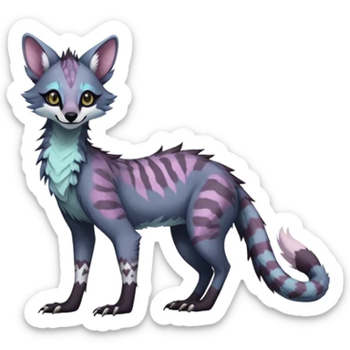 Feral Rare Fantasy dark pastel Vernid-Sergal-Genet-Trico-species by LiLaiRa, random markings, tufted tail, tufted ears, full body sticker