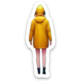 Neon-lit city at night with glowing signs, reflections on wet streets, faint white silhouette blending into the lights sticker