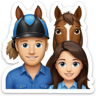 Smiling blue eyed trevor donovan with smiling danica mckellan with brown eyes and one brown horse sticker