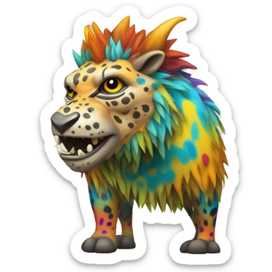a colorful edgy vernid-fionbri-animal-creature with splash patterns full body sticker