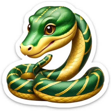 cinematic-cute-anaconda-portrait-emoji,-head-tilted-playfully-and-inquisitively,-with-a-sleek,-shimmering-body-adorned-with-detailed-scale-sriped patterns-and-round,-sparkling-eyes-full-of-wonder,-simplified-yet-irresistibly-adorable-features sticker