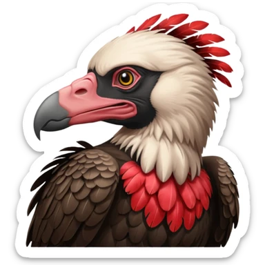Mature vulture with black and red feathers looking towards the center of the image. sticker