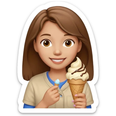 Un fille  brune au vêtement  beige qui mange une glace sticker