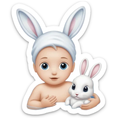 Baby and rabbit in pool sticker