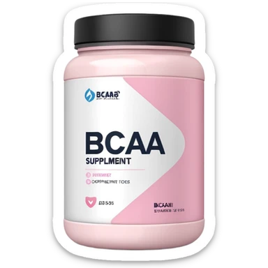 White jar of BCAA supplements with soft pink accents, minimal design sticker