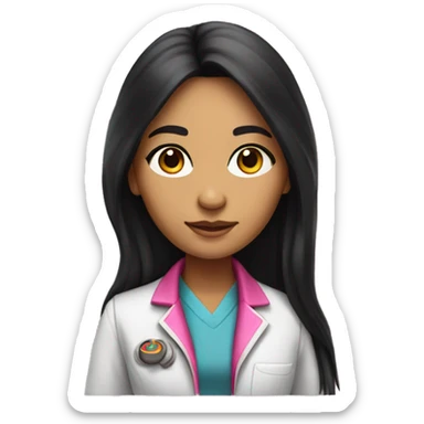  young beautiful Native American  female idol scientist with long black hair with pink accents sticker