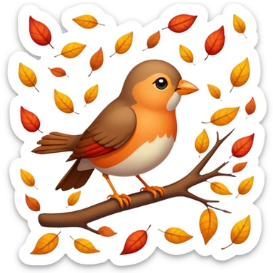 a single bird watching other birds fly away, surrounded by falling autumn leaves sticker