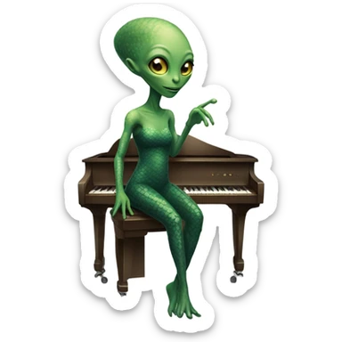 a Reptilian alien woman, play a piano sticker