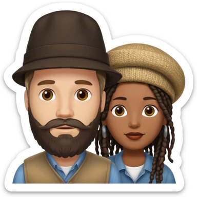 Couple emoji -WHITE with man with beardmwoth hate on and BLACK FEMALEwith mid length locs sticker