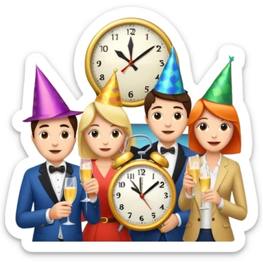 party, alarm clock, sunset sticker