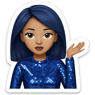 Monica, R&B Singer with dark brown hair, dark blue sequin outfit sticker