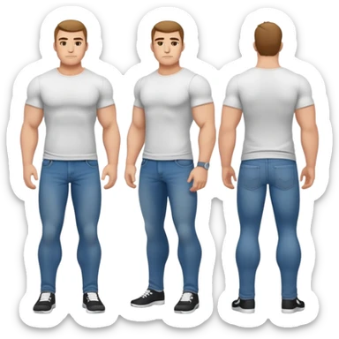 full body bulky male figure standing wearing casual clothes, muscular build, not overweight but not skinny, t-shirt and jeans sticker