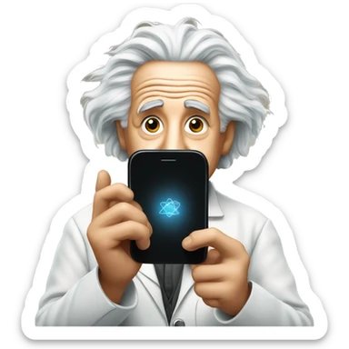 Albert Einstein holds a cell phone in his hands sticker