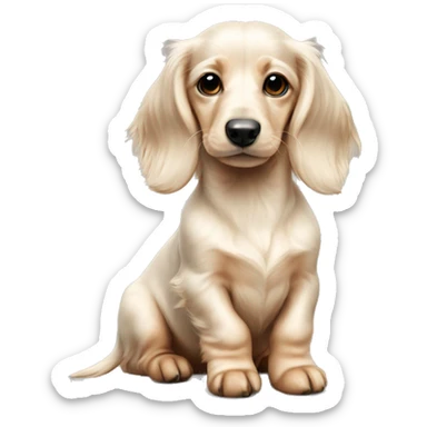 white cream colors long haired dachshund puppy sit sticker