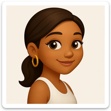 turn the second man in emoji style of the 1st image, match the facial features and match dressing style of the 2nd image, she is wearing white tank top lose, side pose sticker