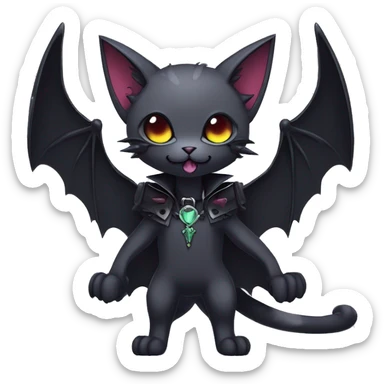   cool edgy kawaii anime-style ethereal dark-punk-themed animal vampiric cat-hybrid Fakemon with fangs and bat-wing-ears with a collar full body sticker