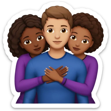 one american italian young brown-haired man surrounded by three black african women with large asses who are hugging him and each other and massaging his shaft and balls sticker