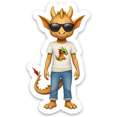 friendly anthropomorphised dragon in a hip-hop t-shirt and jeans wearing dark sunglasses sticker