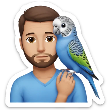 blue budgie parakeet with handsome Cuban brown haired man sticker