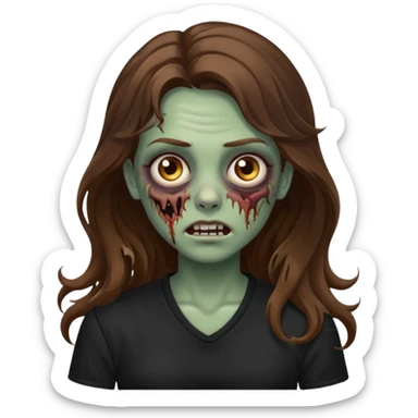 Zombie girl with wavy long brown hair And black shirt emoji sticker