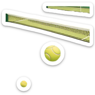 A tennis court with perfectly marked lines and a tennis ball resting near the baseline. The scene highlights the open space of the court, with a net dividing the two sides, capturing the focus and athleticism of the sport. sticker