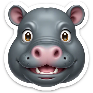 Cinematic Comical Hippo Portrait Emoji, Head tilted dramatically with an exaggeratedly amused expression, featuring a striking, glossy slate-gray hide with bold textured wrinkles, wide, expressive eyes filled with playful disbelief, Simplified yet hilariously expressive features, highly detailed, glowing with a slightly sassy glow, high shine, dramatic yet playful, stylized with an air of cheeky river mischief, bright and endearing, soft glowing outline, capturing the essence of a spirited and over-the-top hippo, so meme-worthy it feels like it could splash its way into internet fame instantly! sticker