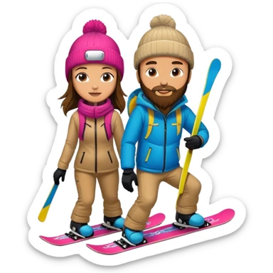 Whitman snowboarder w beard with brunette girl on skis sticker