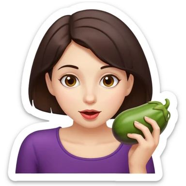 Brunette Girl eating eggplant sticker