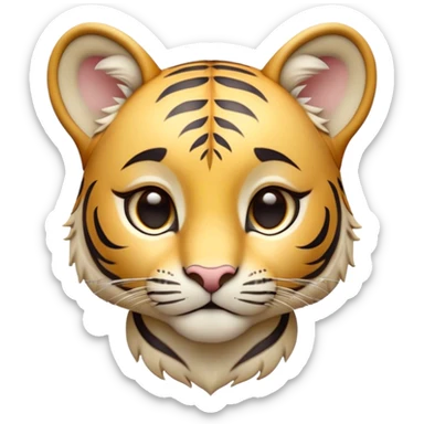 Cinematic Noble Tiger Cub Portrait Emoji, Poised with a hint of regal innocence, featuring a compact, soft build adorned with delicate stripes and large, expressive eyes, Simplified yet sharp and sophisticated features, highly detailed, glowing with a gentle, wild luminescence, high shine, intelligent and endearing, stylized with an air of youthful authority, focused and attentive, soft glowing outline, capturing the essence of a tiny jungle guardian that appears ready to pounce out of the screen with effortless charm! sticker