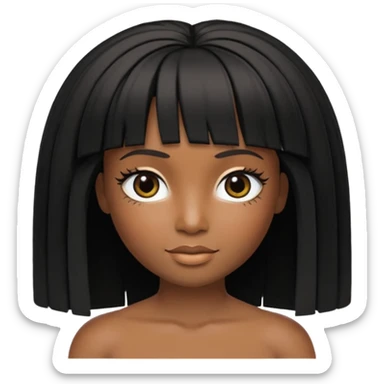 crie um icon no estilo memoji da apple de uma garota parda com cabelo preto abaixo do ombro e franja na altura dos olhos, sobrancelhas pretas, olhos castanhos escuro com delineado preto, nariz afinado, lábios grossos com batom preto e colar preto com um pingente de morcego sticker