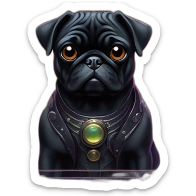 A cyberpunk black pug in Art Nouveau style during 1910 sticker