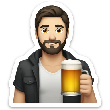 Young Russian guy with dark hair and beard holding a mug of beer  sticker