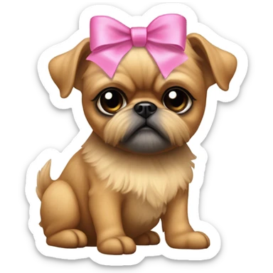 Griffon Bruxellois dog with cute pink bow on head  sticker