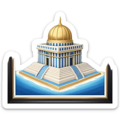 epstein island cubic temple with blue horizontal stipes on the side and a goldon dome on top sticker