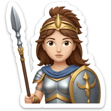 brown haired Athena the Greek goddess of disciplined, strategic warfare, calm, commanding figure leading with intelligence not force. wears light armour carries a spear, symbolising protection precise judgement. strategy, not aggression, embodying clarity, foresight and decisive action. sticker