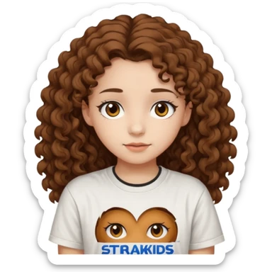 Brown eyes, long curly brown hair straykids t-shirt girl sticker