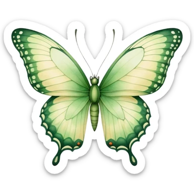 A delicate green butterfly with watercolor texture, featuring soft gradients and intricate wing details, set against a light beige background. sticker